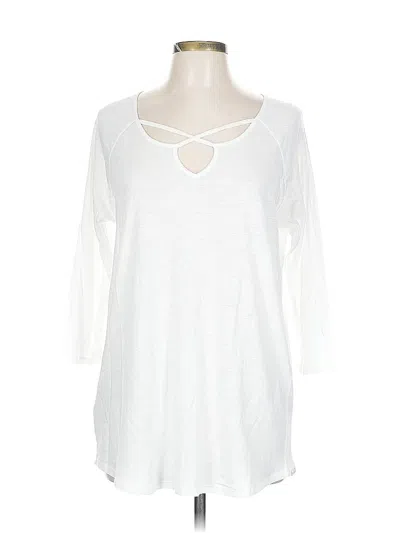 Pre-owned Eddie Bauer 3/4 Sleeve Top White Keyhole Neckline Tops