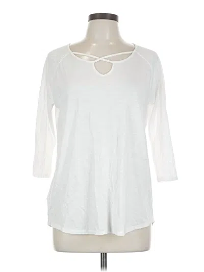 Pre-owned Eddie Bauer 3/4 Sleeve Top White Keyhole Neckline Tops