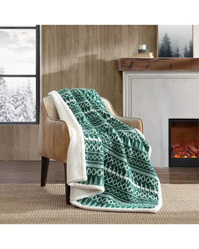 Eddie Bauer Alpine Fair Isle Sherpa-reversible Throw Blanket In Green