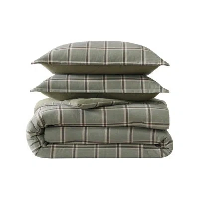 Eddie Bauer Alpine Plaid Cotton Flannel Green Comforter Set In Brown;green
