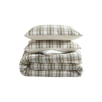 Eddie Bauer Ashland Plaid Cotton Reversible Brown Comforter Set In Brown;cream