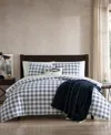 Eddie Bauer Basic Plaid Cotton Percale 3 Piece Duvet Cover Set, King In Dusted Indigo