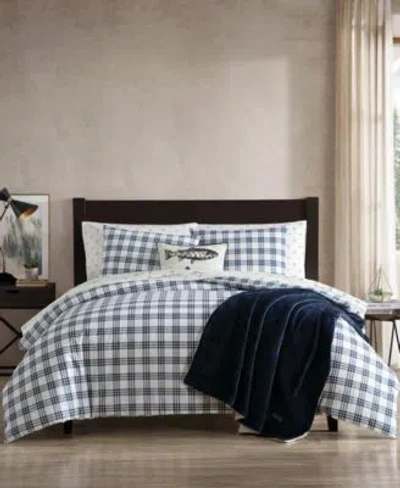 Eddie Bauer Basic Plaid Cotton Percale Duvet Cover Sets In Dusted Indigo