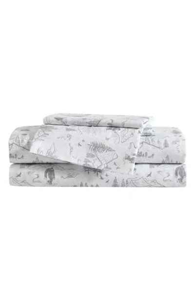 Eddie Bauer Big Foot Hiking Trip Microfiber Sheet Set In White/grey