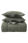 Eddie Bauer Big Lake Plaid Reversible Faux Shearling Comforter Set In Green