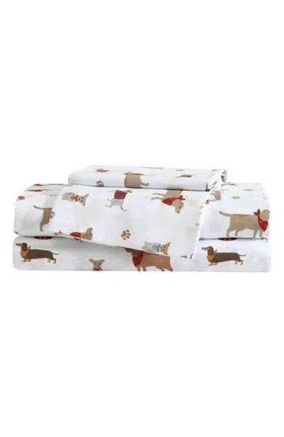 Eddie Bauer Buddy & Friends Dog Print Microfiber Sheet Set In White/beige/red