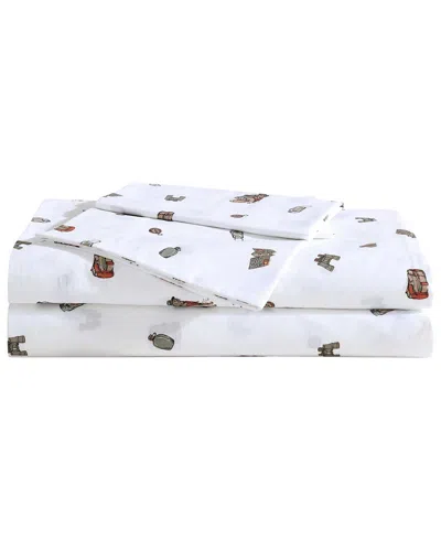 Eddie Bauer 200 Thread Count Buddy Camping Allover Cotton Percale Sheet Set In White