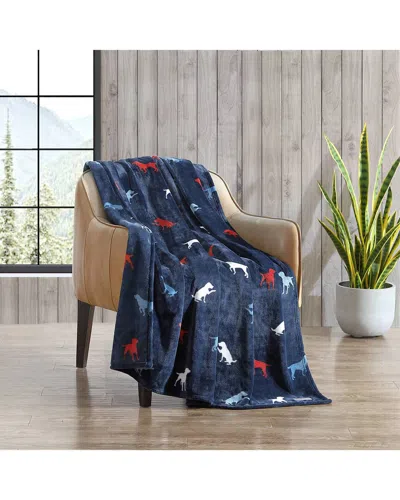 Eddie Bauer Buddy The Dog Ultra Soft Plush Fleece Reversible Throw Blanket In Blue