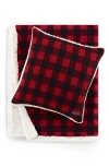 Eddie Bauer Cabin Plaid Faux Shearling Throw Pillow & Blanket Set In Dark Red