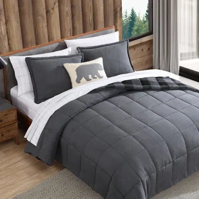 Eddie Bauer Cabin Plaid Micro Suede/sherpa Reversible Grey Comforter Set In Gray