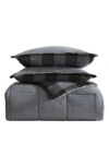 Eddie Bauer Cabin Plaid Reversible Faux Shearling Comforter Set In Dark Grey