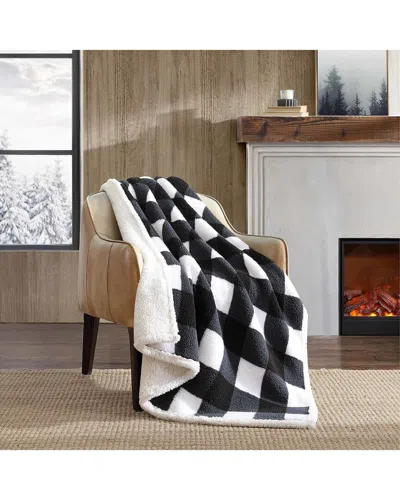Eddie Bauer Cabin Plaid Sherpa-reversible Throw Blanket In Black