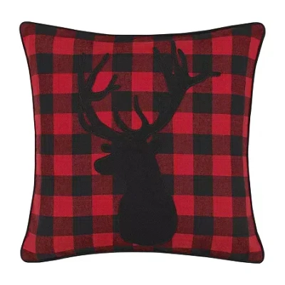 Eddie Bauer Cabin Plaid Stag Head Square Throw Pillow In Red