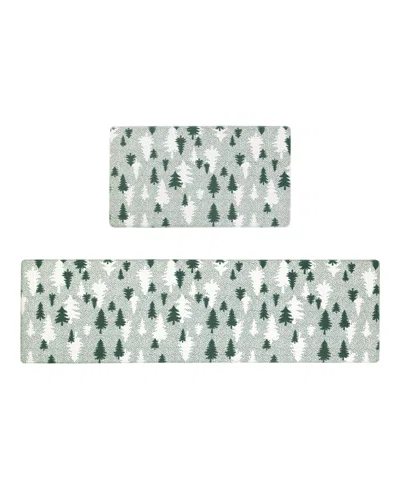 Eddie Bauer Christmas Trees Non-slip 2-piece Kitchen Mat Set In Green