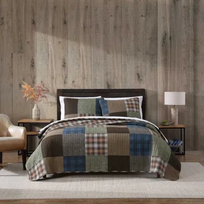 Eddie Bauer Classic Patchwork Cotton Reversible Green Quilt Set
