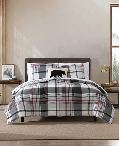 Eddie Bauer Closeout!  Normandy Plaid Micro Suede Reversible 2 Piece Duvet Cover Set, Twin In Black Red