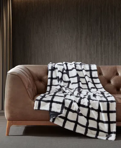 Eddie Bauer Closeout!  Plaid Faux Fur Throw, 50" X 60" In Brown