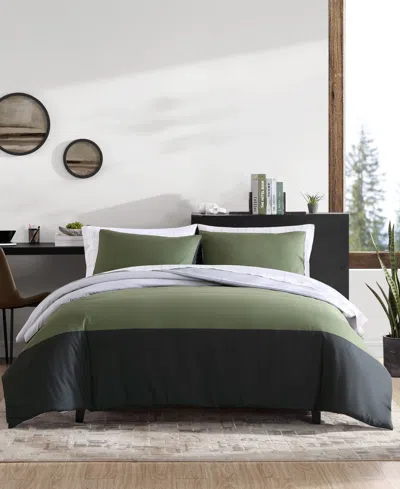 Eddie Bauer Closeout!  Skyline Stripe Reversible 2 Piece Comforter Set, Twin In Olive Green,gray