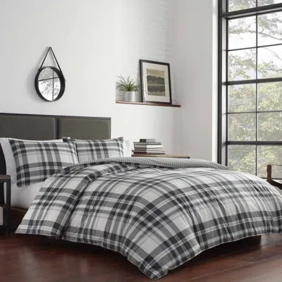 Eddie Bauer Coal Creek Plaid Reversible Comforter Set In White;gray