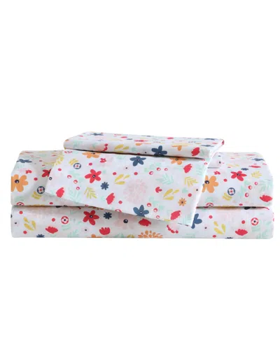 Eddie Bauer Colorful Floral Microfiber 3-pc. Sheet Set, Twin Xl In White,pink,yellow