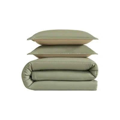 Eddie Bauer Connor Solid Channel Stitch Reversible Comforter Set In Green