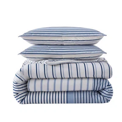 Eddie Bauer Cooper Stripe Cotton Duvet Cover Set In Blue