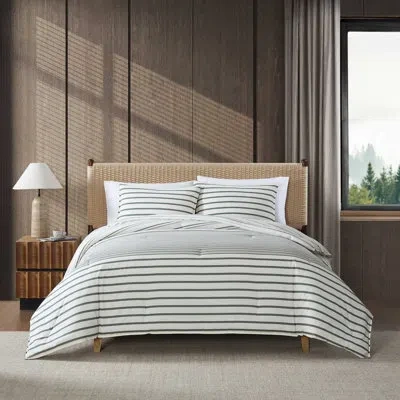 Eddie Bauer Cooper Stripe Cotton Reversible Comforter Set In Green Striped