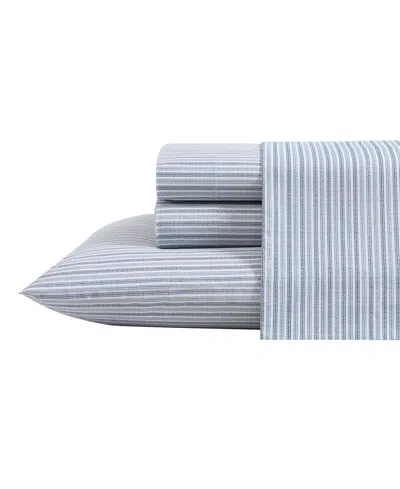 Eddie Bauer Cotton Percale 3 Piece Sheet Set, Twin In Ticking Stripe Navy