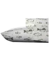 Eddie Bauer Discontinued  School Of Fish Dark Pine Flannel Sheet In White