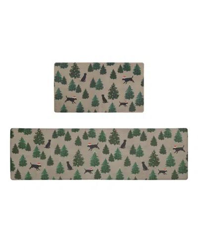 Eddie Bauer Dogs And Christmas Trees Non-slip 2-piece Kitchen Mat Set In Multi