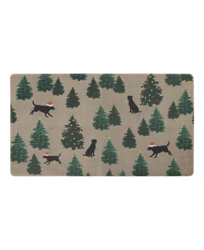 Eddie Bauer Dogs And Christmas Trees Non-slip Kitchen Mat, 17.5" X 32" In Green