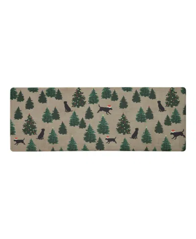 Eddie Bauer Dogs And Christmas Trees Non-slip Kitchen Mat, 17.5" X 48" In Green