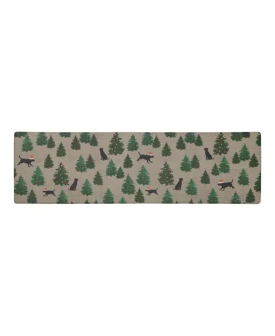 Eddie Bauer Dogs And Christmas Trees Non-slip Kitchen Mat, 17.5" X 60" In Green