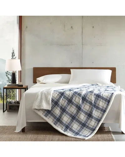 Eddie Bauer Edgewood Plaid Cotton Flannel Reversible Throw Blanket In Blue
