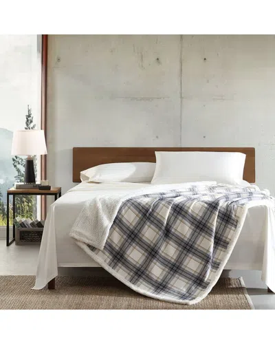 Eddie Bauer Edgewood Plaid Cotton Flannel Reversible Throw Blanket In Black
