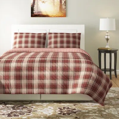 Eddie Bauer Edgewood Plaid Down Alt Reversible Red Comforter Set In Red;tan