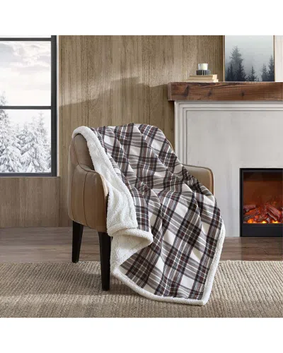 Eddie Bauer Edgewood Plaid Flannel Sherpa Throw In Brown