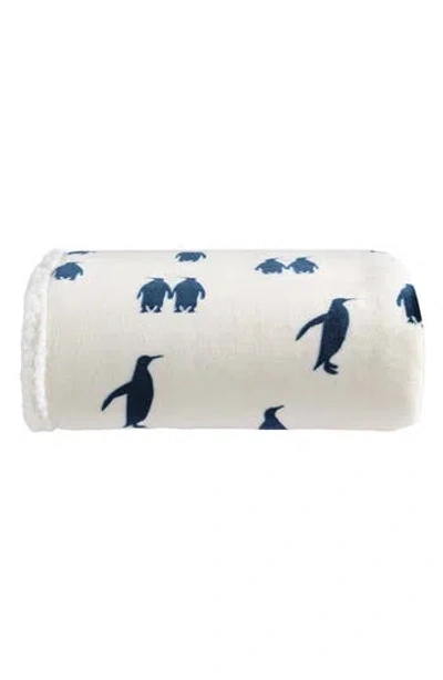 Eddie Bauer Emperor Penguin Popcorn Fleece Throw Blanket In Navy