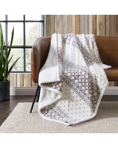 Eddie Bauer Fair Isle Peak Ultra Soft Plush Fleece Reversible Throw Blanket In Ivory