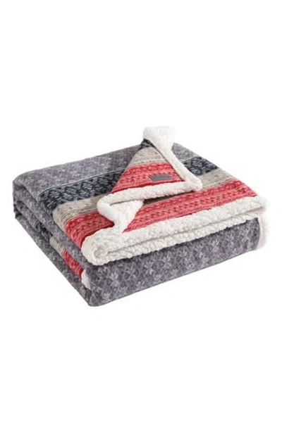 Eddie Bauer Fair Isle Plaid Faux Shearling Throw Blanket In Gray