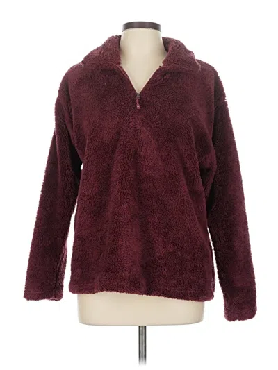 Pre-owned Eddie Bauer Faux Fur Jacket In Burgundy