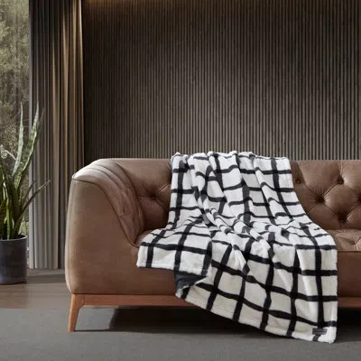 Eddie Bauer Faux Fur Throw Blankets In Bunkhouse Plaid Ivory