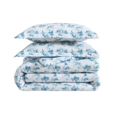 Eddie Bauer Fish Town Toile Blue Comforter Set In Blue;white