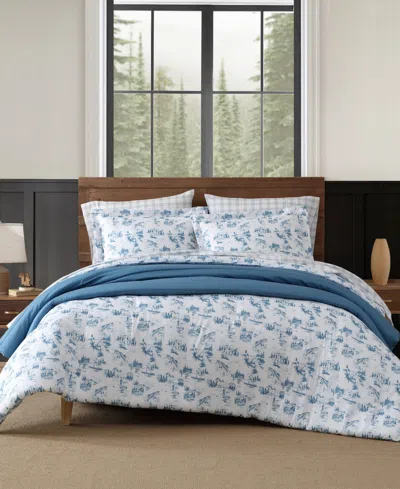 Eddie Bauer Fish Town Toile Reversible 3-pc. Comforter Set, King In Blue