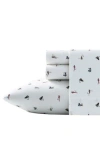Eddie Bauer Fishing Flies 200 Thread Count 100% Cotton Percale Sheet Set In White Multi