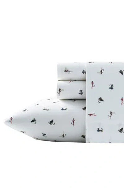 Eddie Bauer Fishing Flies 200 Thread Count 100% Cotton Percale Sheet Set In White Multi