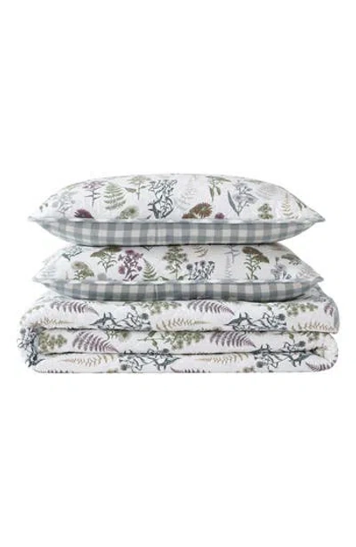 Eddie Bauer Flower Field Cotton Quilt 3-piece Set In White/grey/green