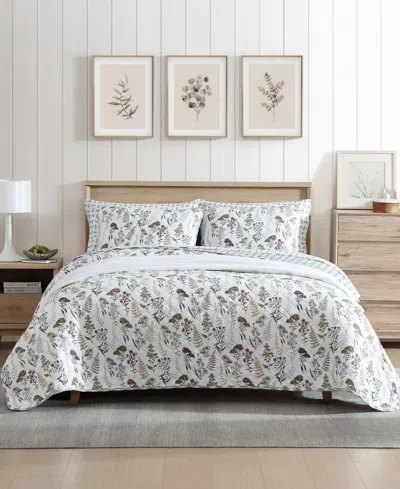 Eddie Bauer Flower Field Reversible 3 Piece Quilt Set, Full/queen In White,grey,green