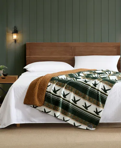 Eddie Bauer Goose Sweater Printed Plush Throw, 70" X 50" In Green