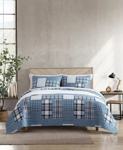 Eddie Bauer Hawthorne Reversible 3 Piece Quilt Set, Full/queen In Spring White,blue,purple